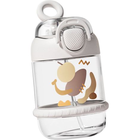 Gourde enfant 450 ml en plastique anti-fuite et anti-chute, portable, avec paille, idéale pour la maison, l'école et les voyages (blanche). (1/5)