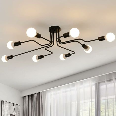 Vintage Industrial Ceiling Lamp 8 Head Lamp E27 Black, Chandelier Suspension Metal Light Fixture for Living Room Dining Room Bar Cafeteria - Black (1/5)