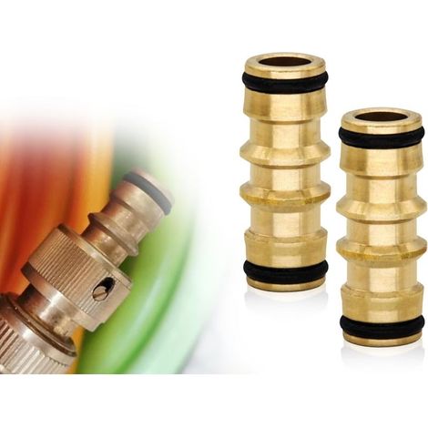 2 Pièces Connecteur de Tuyau 16mm Double Passage Adaptateur Raccordement d\'Arrosage Extensions Mâle en Laiton 1/2" - (1/5)