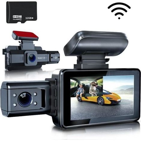 JINZDASU WiFi Caméra de Voiture-Double Caméra 1080P+480P Dash Cam,Avec Carte 32Go, WDR, Enregistrement En Boucle, Jusqu\'à 128Go (1/4)