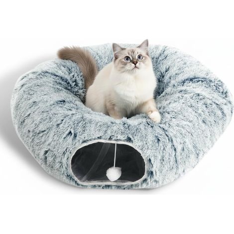 Lit Tunnel pour Chat avec Tapis Central, Jouet en Peluche Douce, Forme de Pleine Lune pour Chaton, Chat, Chiot, Lapin, Furet (Gris) (1/5)
