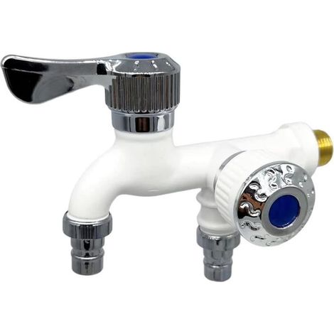 Robinet d'eau multifonction 2 en 1 avec deux vannes, Mitigeur de lavabo, robinet inverseur et séparateur - Blanc (1/5)