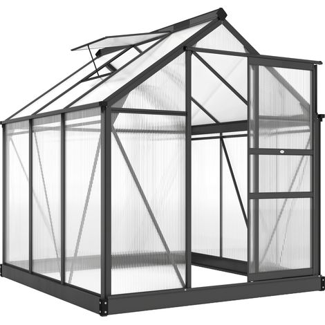 Serre polycarbonate 3,65 m² 190x192x201 cm UV structure renforcée gouttière serre jardin compacte grise