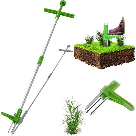 Lntyq Extracteur de mauvaises herbes manuel avec poignée en acier et 3 griffes, outil de jardinage pour pelouse et jardin