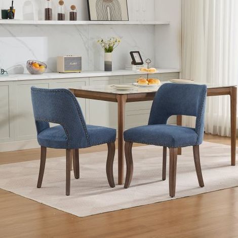 Set di 2 sedie da pranzo in legno, sedie da sala da pranzo moderne imbottite in tessuto, sedie da cucina, sedia da pranzo in stile rustico per cucina e sala da pranzo, blu, DE1870BL