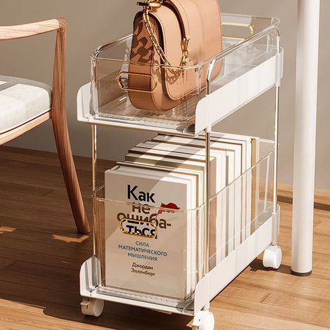 Étagère de rangement de cuisine de luxe, boîte de rangement de bureau pour produits cosmétiques, classeur de bureau étroit à roulettes, blanc et étroit. (1/5)