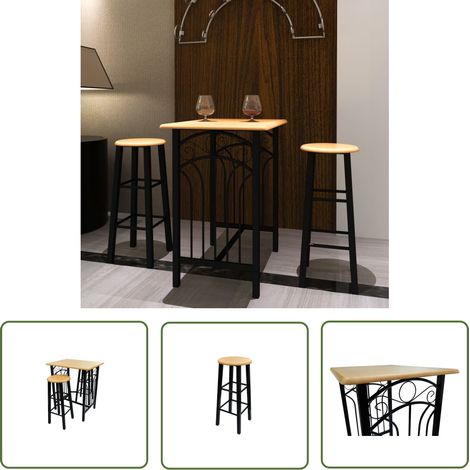 The Living Store Ensemble de table à dîner Bois brun roux avec noir Acier - Ensemble De Table Et Chaises - Table À Manger - Chaise Haute - Mobilier Moderne - Décoration Intérieure (1/5)