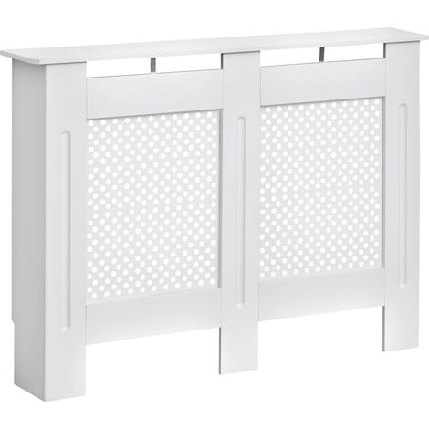 Cubierta para radiador, MDF resistente, 111,5 cm x 19 cm x 82 cm, rejilla decorativa para la circulación del aire, sistema antivuelco, compatible con radiadores de tamaño estándar. (1/5)