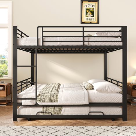 Litera de metal negro 140x200 cm con cama nido, ahorra espacio, sin colchón – MEUBLIV (1/5)