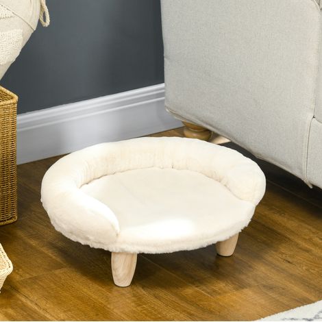 Sofá elevado para mascotas 47 x 40 x 20 cm con funda extraíble, blanco crema HAVRYA (1/5)