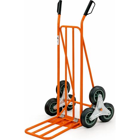 Carrello portapacchi per scale con sistema a 3 ruote - Portata Max 250 Kg e misura 53x58/92x112 cm - Pedana con telaio Arancione a sbalzo (1/5)