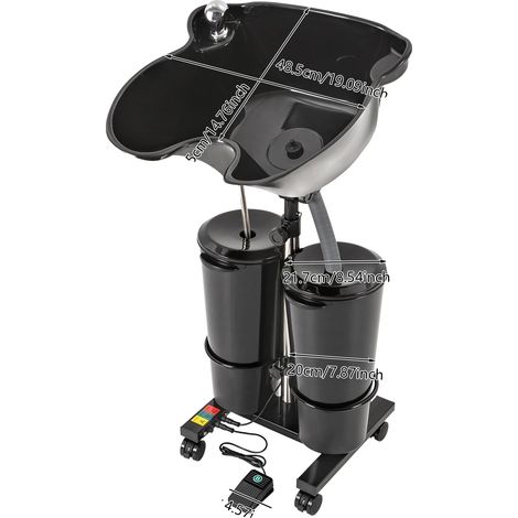 Tragbares Kunststoff-Shampoo-Bassin, höhenverstellbar, Doppelbehälter-Design, Schwarz (1/2)