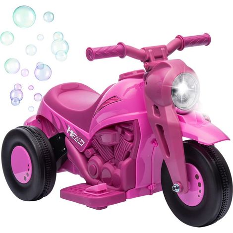 Moto électrique enfants 2-5 ans, 3 roues, 6 V, 3 km/h, avec fonction de bulles, effets lumineux et sonores, rose (1/5)