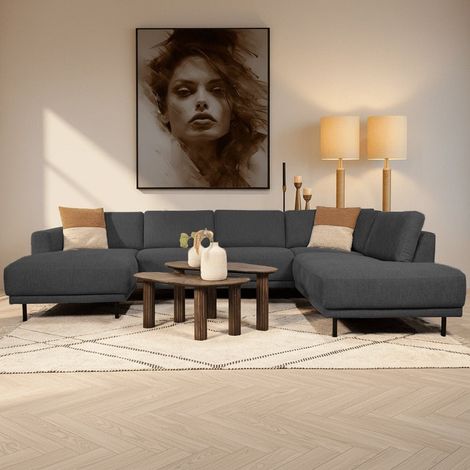 Modernes U-Sofa Ecksofa Anthrazit Stoff - rechts - 310x197x142 cm
