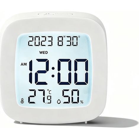 Reloj digital con pantalla LCD - Alarma de temperatura y humedad - 12/24 h - Para escritorio y salón (1/5)