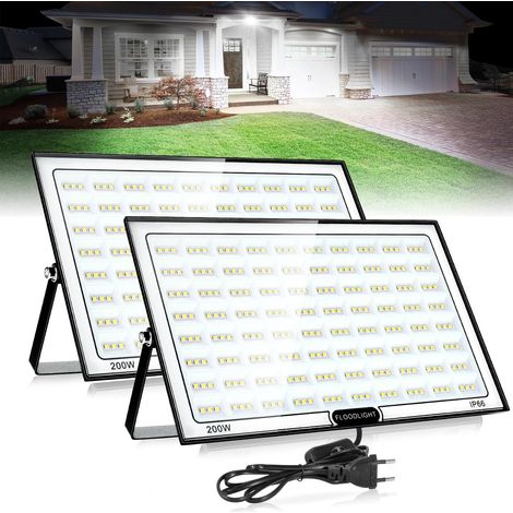 200W Projecteur LED Exterieur 2 Pièces, Spot LED IP66 Imperméable et Super Lumineux 6500-7000K 20000LM Projecteur LED 230V, Projecteur LED avec Prise, Projecteur pour Jardin Lumineux, Garage