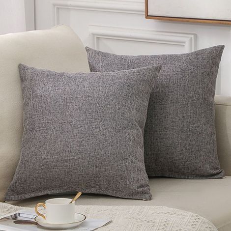 Taie Oreiller 50x50,Taie D'oreiller en Lin,Doux et Durable,Gris,2PC (1/5)