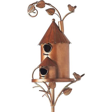 Nichoir en métal avec poteau, nichoir à oiseaux en métal vieilli, décoration de jardin, style cottage, piquets pour nichoir à coli (1/5)