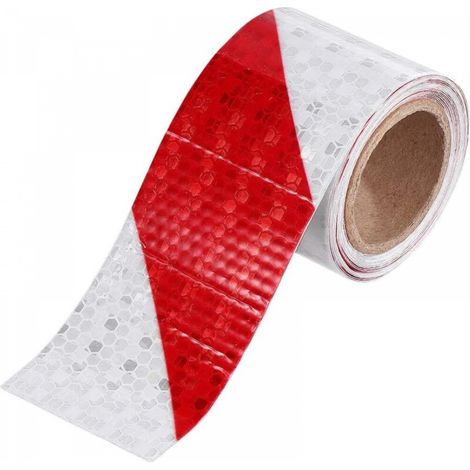 Ruban d'avertissement rouge et blanc 10 cm x 2500 cm, 1 rouleau, bande de sécurité réfléchissante en sergé, autocollant, ruban d'avertissement (1/5)