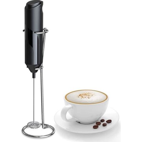 Mousseur à lait électrique portable avec support en acier inoxydable alimenté par piles, mini mélangeur pour café, frappe, [111] (1/4)