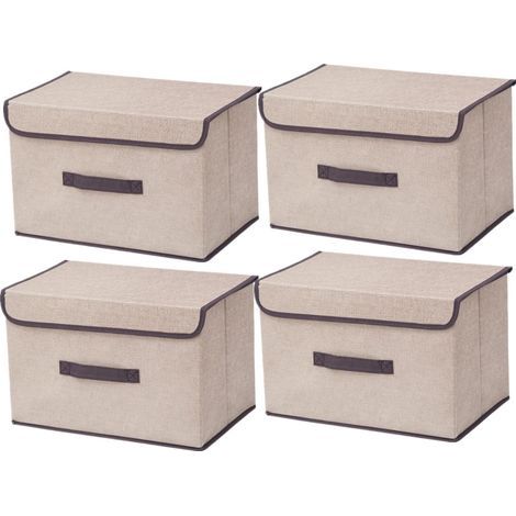 Faltbare Aufbewahrungsboxen aus Stoff mit Deckel, Aufbewahrungsbox aus Stoff mit Deckel, Kleiderschrank-Organizer für Kleidung, Platzorganisation, beiges Spielzeug (36×23×24cm/4er-Pack) (1/5)