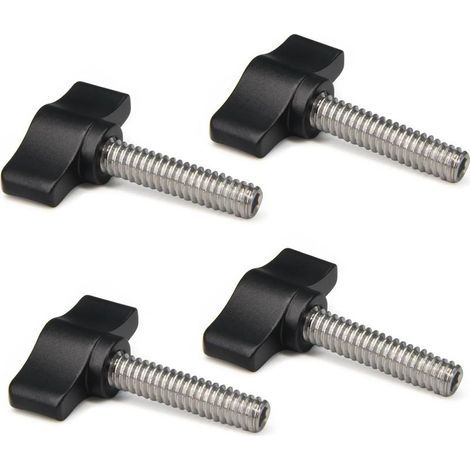 Lot de 4 vis moletées 1/4"-20 x 1" en acier inoxydable standard/gros filetage noir bouton en aluminium (1/5)