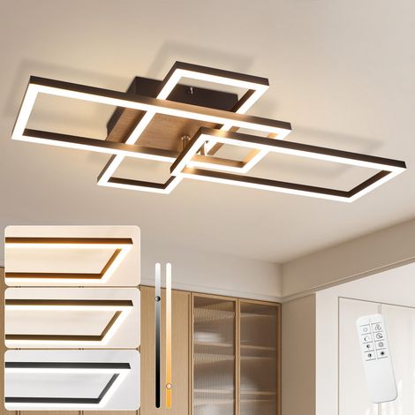 GBLY Plafonnier LED Lampe de Salon Plafonnier - Plafonnier dimmable 64 cm Blanc avec Bois Lampe de Chambre Design 36 W Lampe de Cuisine Design rectangulaire pour Salle à Manger Chambre Chambre