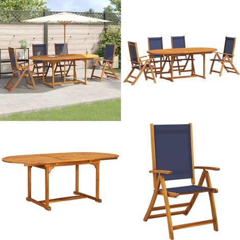 Juego comedor de jardín 5 pzas madera maciza acacia y textileno - Mesa de jardín - Sillas de jardín