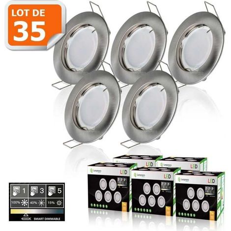 35 Spots led 3-step dimmable sans variateur 7w eq.56w blanc neutre finition alu brossé (1/5)