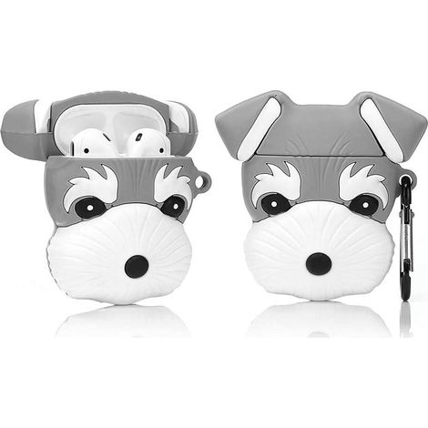Coque silicone AirPods 1 et 2, étui protecteur 3D rigolo et mignon, série animaux, Schnauzer, housse cartoon résistante, design adorable, compatible Apple AirPods première et deuxième génération. (1/5)