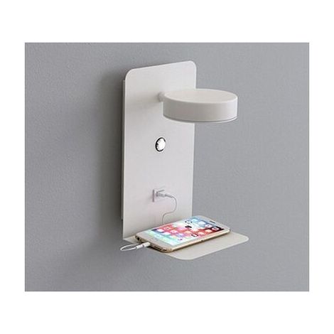 Indoor LED Wall Light with Switch and USB Interface, 12W - Tricolor Dimmable Bedside Lamp, 90° Adjustable Wall Reading Light with Tray - White (1/5)