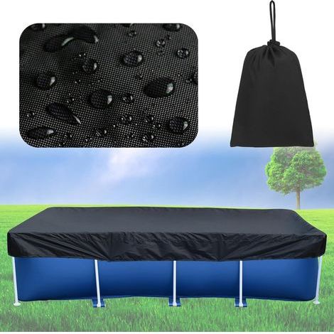 FITLAB-Bâche de protection pour piscine rectangulaire extérieure (220 x 150 x 20 cm / 7 x 4 pi), étanche, anti-UV, anti-poussière, épaisse et durable, couleur noire (1/3)