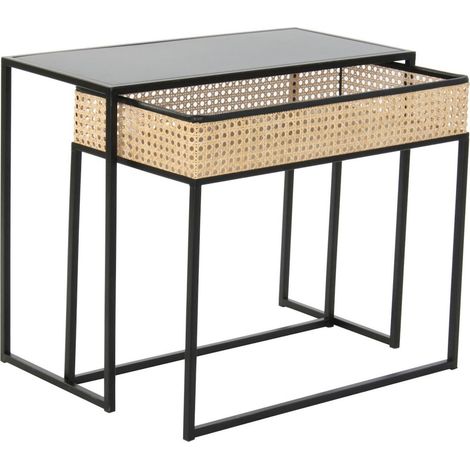 Table basse élégance rotin et finition métal - Noir naturel (1/4)