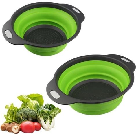 Passoires Pliables - yd - 2 Tailles (23,5+29 cm) - Vert - Matériaux de Haute Qualité - Design Ergonomique (1/4)