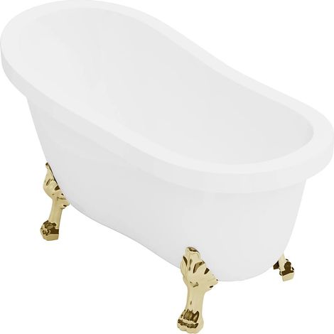 Vasca da bagno freestanding con piedini zampa di leone dorati 200 litri 145x74x77cm Bianco Rétro - NISOS II
