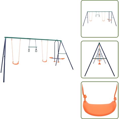 The Living Store Juego de columpios con aros de gimnasia y 4 asientos acero - Columpios para niños