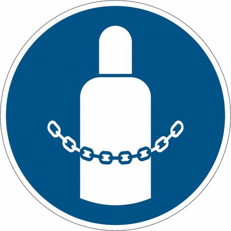 Cartelli di obbligo ISO 7010 "È obbligatorio assicurare le bombole di gas" - M046 - Misura: 50mm x 50mm - Numero Pezzi: 10 pezzi