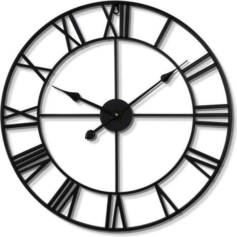 Grande Horloge Murale Vintage Ronde en Métal,Silencieuse,40 cm,Chiffres Romains Noirs,Décoration pour Salon et Cuisine (1/4)
