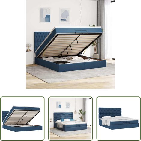 vidaXL Rangement sous le lit - Cadre de lit ottoman avec matelas bleu 200x200cm tissu (1/5)