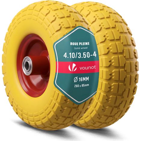 Vounot – Roue increvable 3.5-4 – Lot de 2 – PU – Alésage 16mm – Capacité 136kg – Moyeu métal – Roulements à billes – Antidérapante (1/5)