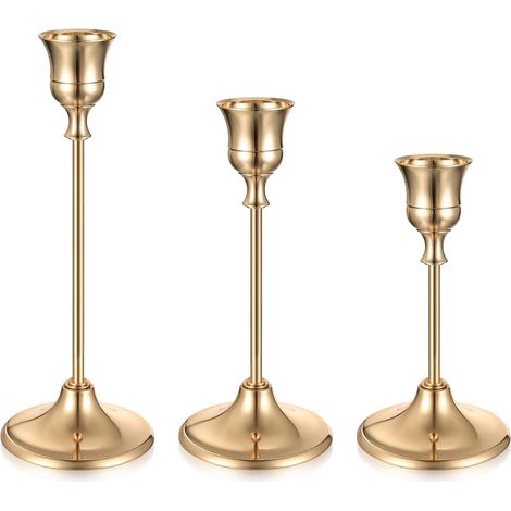 Bougeoir Doré, Bougeoirs Chandeliers Coniques, Bougeoirs Dorés en Métal pour Bougies Coniques, Décoration Intérieure, Centre de Table pour Mariage ou Réception (Style Cloche) (1/5)