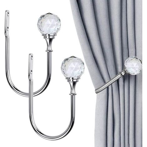Ganci fermatende - Staffe per tende - Supporti fermatende - Confezione da 2 - Porta tende - Grucce per tende - Accessori per tende - Corde per tende - Cristallo (1/5)