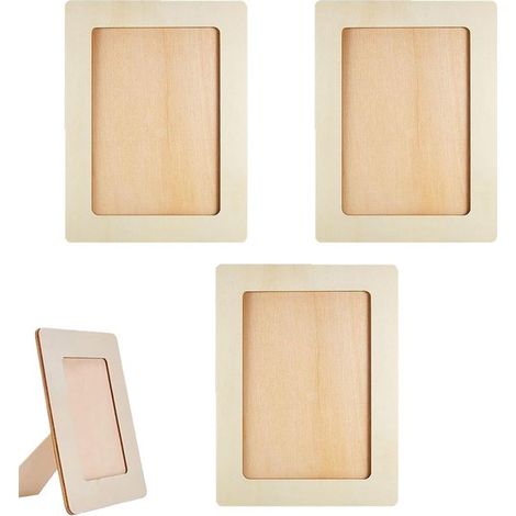 Dailygoods, Marco de fotos de madera, 4 piezas, Marco para manualidades DIY, Rectangular, Exhibidor de mesa, 14 x 19 cm, Color madera, Marco (1/5)