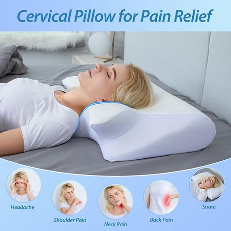 Oreiller cervical papillon, oreiller en mousse à mémoire de forme, soulage les douleurs cervicales et les ronflements, oreiller ergonomique, blanc-AquaForge (1/5)