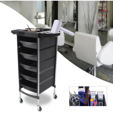 Chariot de coiffure avec 5 tiroirs et rouleaux, chariot cosmétique professionnel chariot de salon de beauté, Chariot d'opération multifonction de coiffeur, noir (1/5)