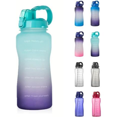 64oz Gourde de Sport, Bouteille d'eau de avec horodatage, Inhalable avec de la paille, Convient pour Gym (Vert-violet) (1/4)
