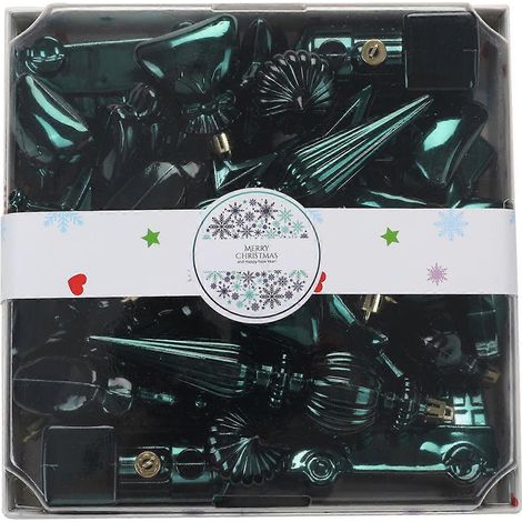 Set mit 38 Stück/Box, speziell geformte Weihnachtsbaumkugeln aus Kunststoff, hängender Schmuck für Weihnachtsfeiern und Heimdekoration, dunkelgrün (1/5)