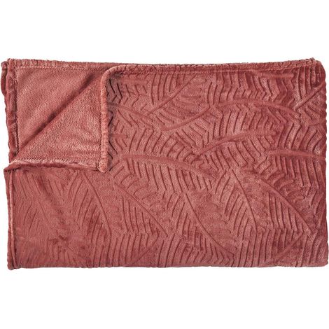 Plaid Flanelle 150x200cm Embossé Motif Feuilles Terracota (1/2)