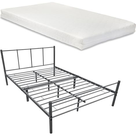 Cama doble metálica con láminas metálicas colchón de espuma de acero lacado poliéster 120x200 cm gris oscuro Mate 030004893