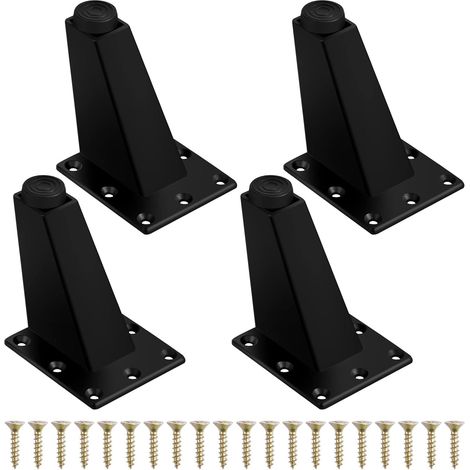 pieds de meuble robustes en métal, réglables, pour canapé ou commode, avec platine de fixation et vis, 80 mm, noir mat (1/5)